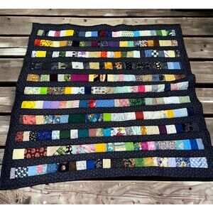 Handmade Quilt Patchwork Blanket 45" x 50" Hand Quilted Multi-Color Design Throw